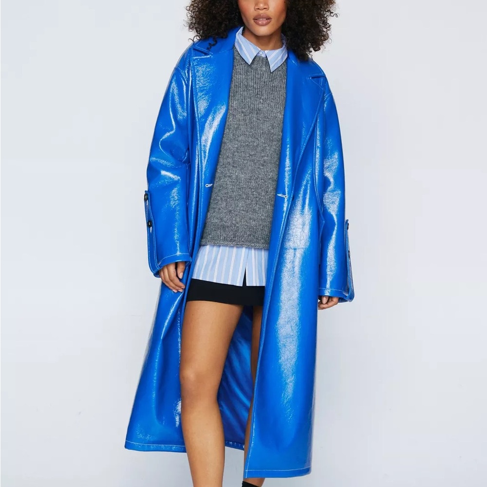 Nasty gal patent blue trench coat size 12